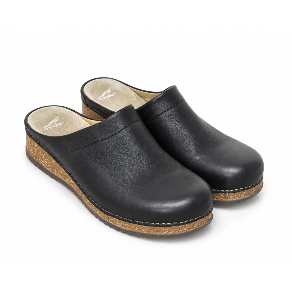 Dansko Black Leather Clogs Women 40 9.5 10 Slip On Mules Comfort Casual